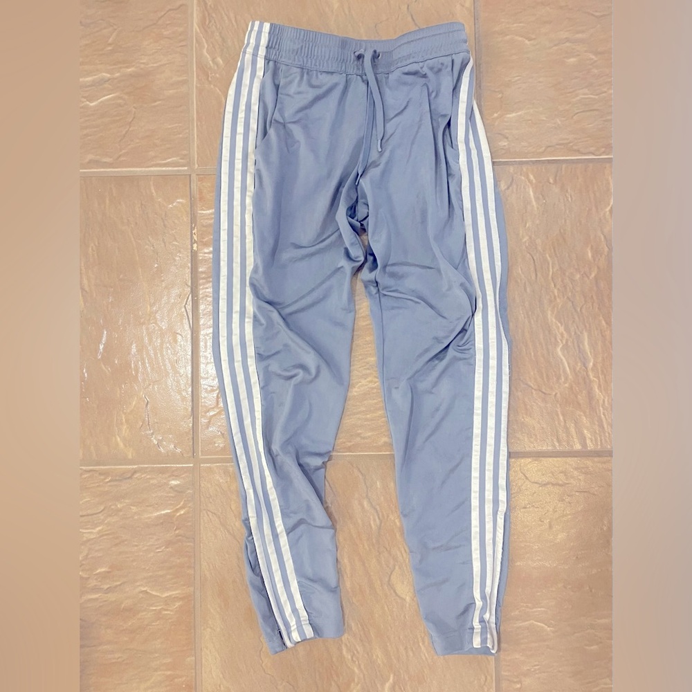 Adidas light blue track pants; XS